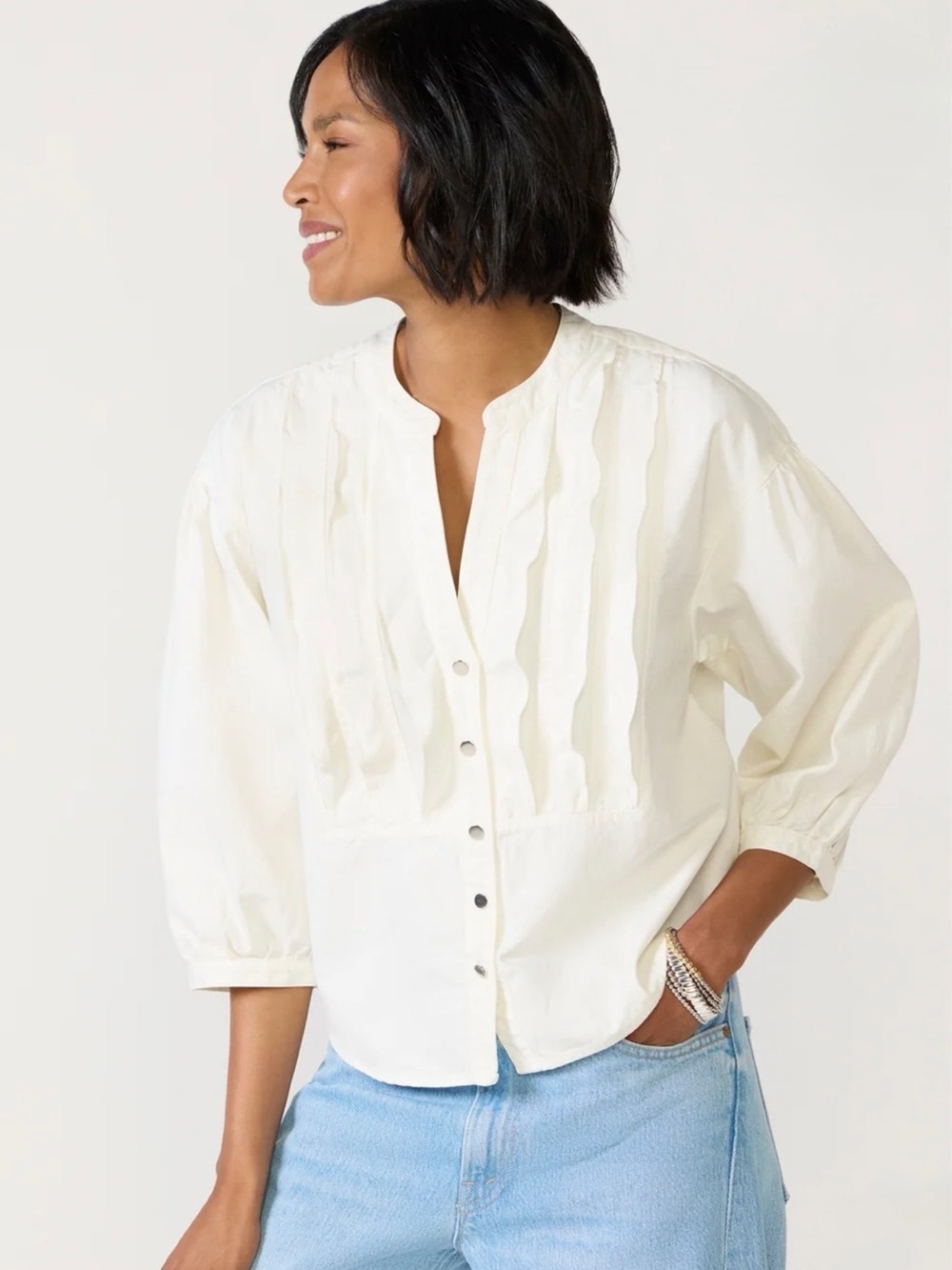 Nation LTD Amelia Ruffle Shirt Porcelain XS White